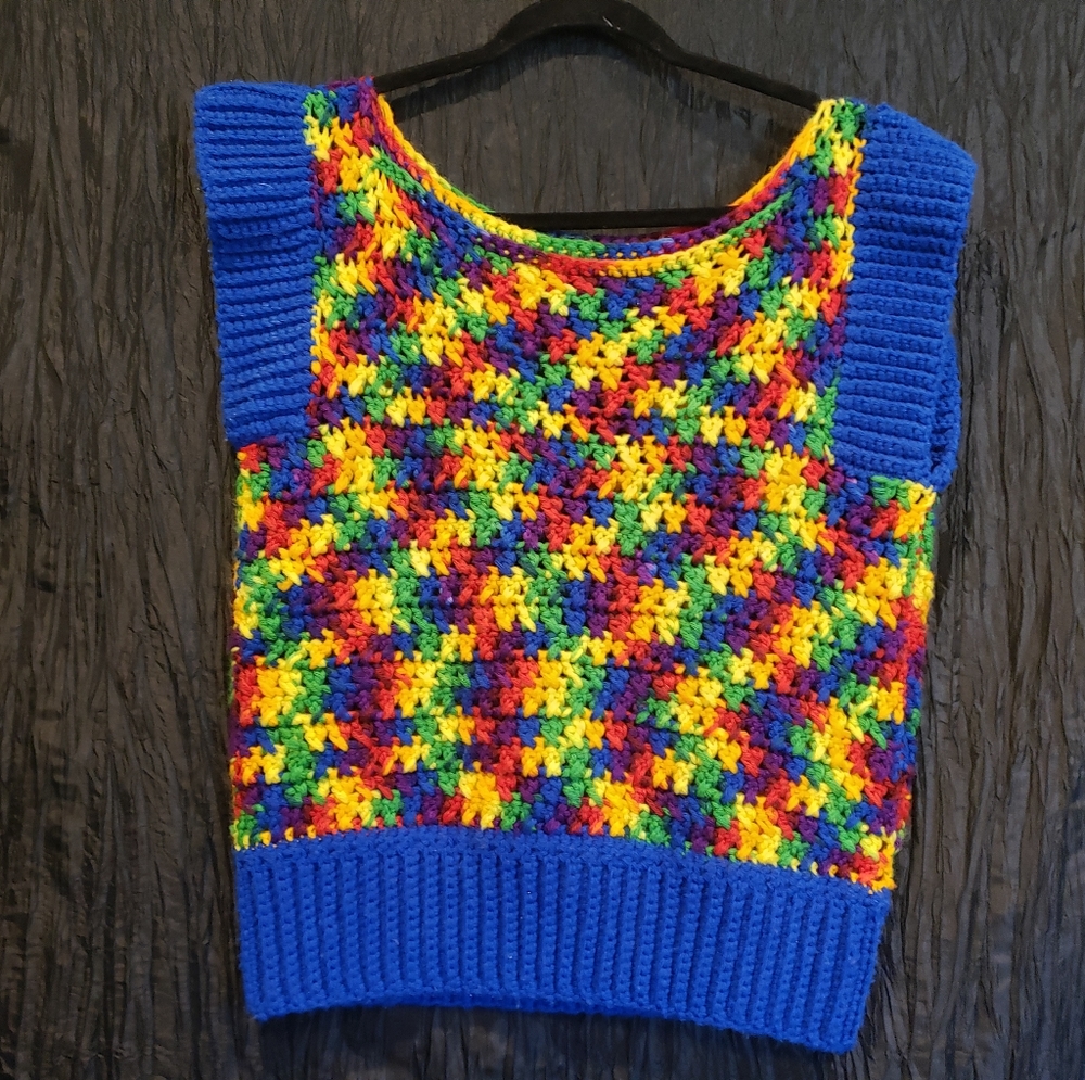 One of a kind hand made "Statement Shirt" Rainbow 🌈 colors Size S